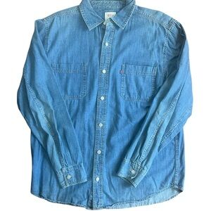 Levi’s Mens Large Slim Blue Long Sleeve Button Down Denim Shirt Western Cowboy